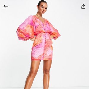 ASOS Pink & Orange Button Through Dress - LIKE NEW